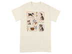 T-shirt featuring framed illustrations of a Bernese Mountain Dog puppy and adult dog.