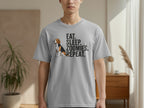 Grey t-shirt with "EAT. SLEEP. ZOOMIES. REPEAT." and a beagle.