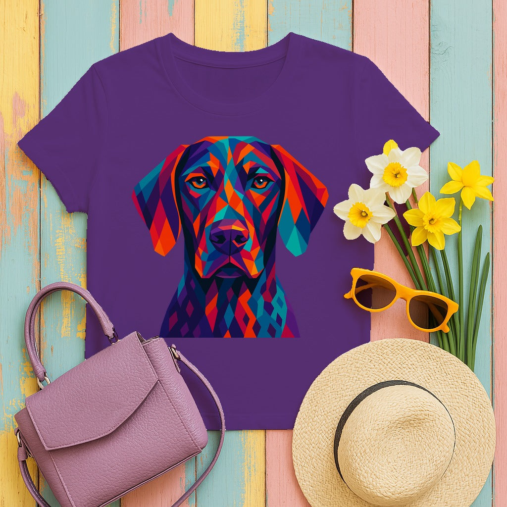 Abstract Geometric Art Vizsla Portrait Colorful Design T-Shirt in Purple