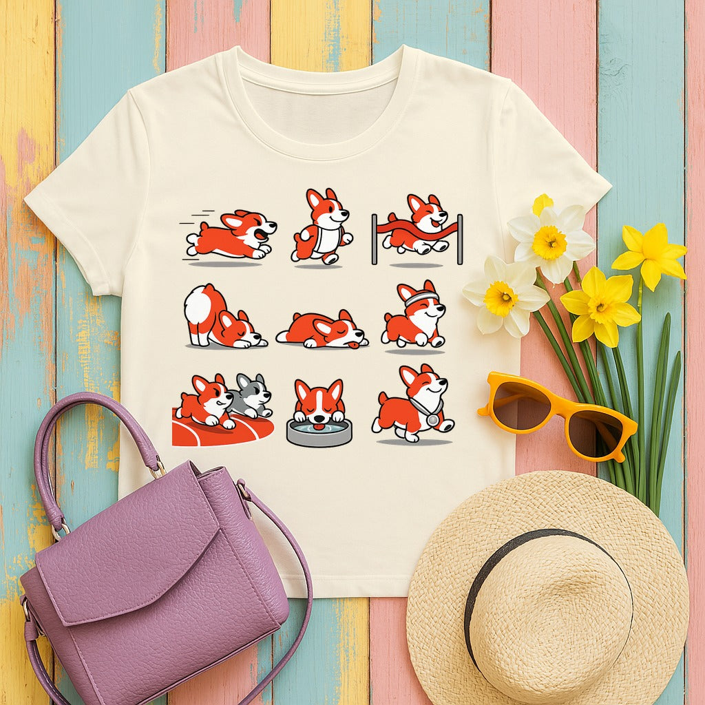 Whimsical Corgi Life T-Shirt in Natural