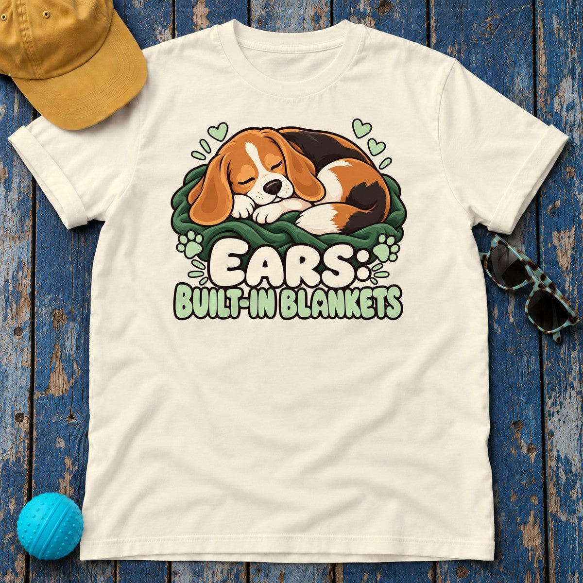 Ears Built-In Blankets Beagle T-Shirt in Natural - flat lay