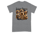 Grey t-shirt with "Endless Hunger" and collage of golden retrievers.