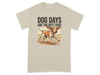 Beige t-shirt with dog running and text "DOG DAYS ARE THE BEST DAYS".
