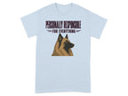 Light blue t-shirt with "PERSONALLY RESPONSIBLE FOR EVERYTHING" text and dog graphic.
