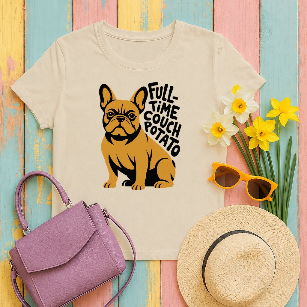 Full-Time Couch Potato Frenchie T-shirt in Sand