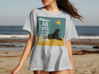 White t-shirt with black lab, sun, and text "Lab days are the best days".