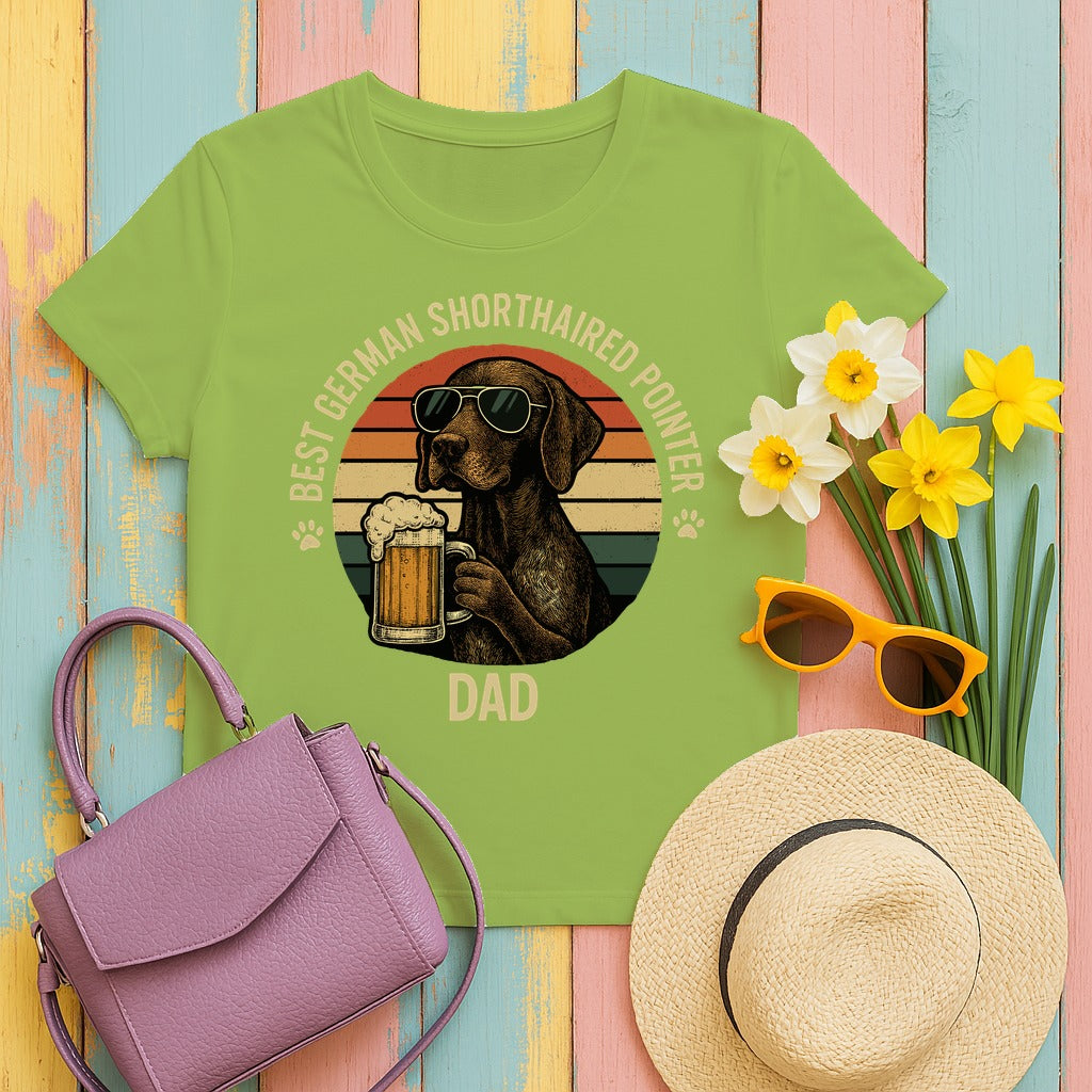 Best German Shorthaired Pointer Dad With Beer T-Shirt in Kiwi