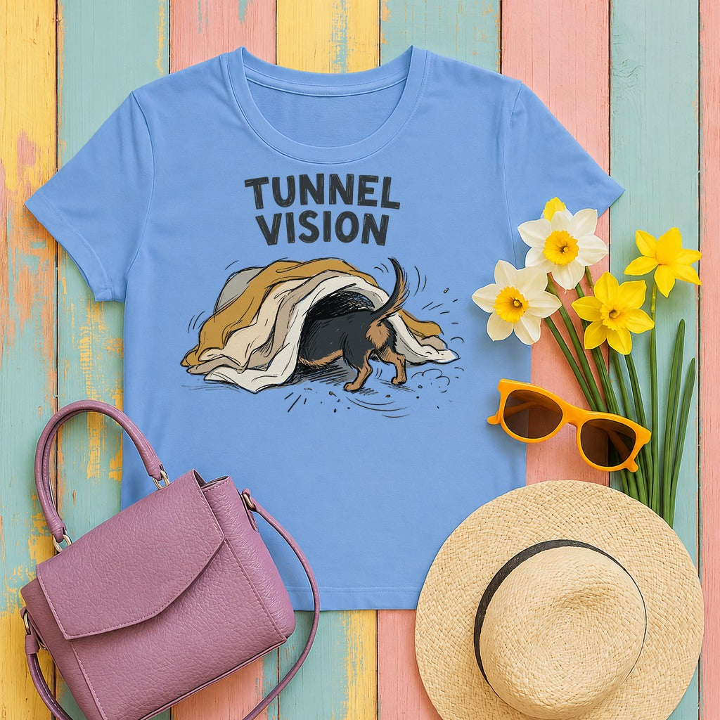 Tunnel Vision Dachshund Lovers T-Shirt in Carolina Blue