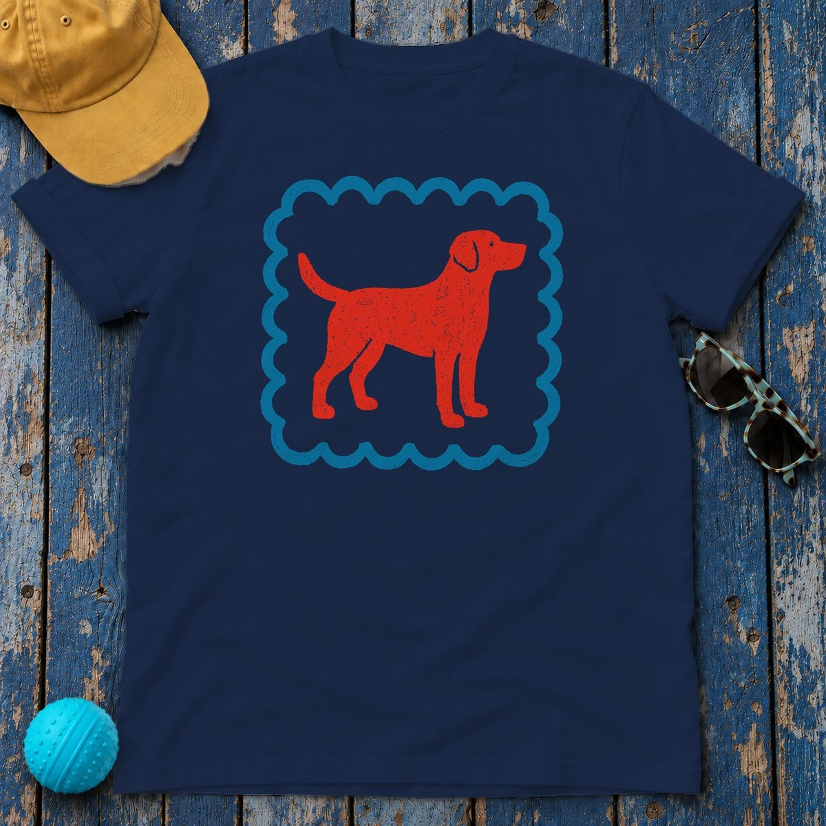 Cute Labrador Retriever Drawing With Border Style Frame Artistic T-Shirt in Navy