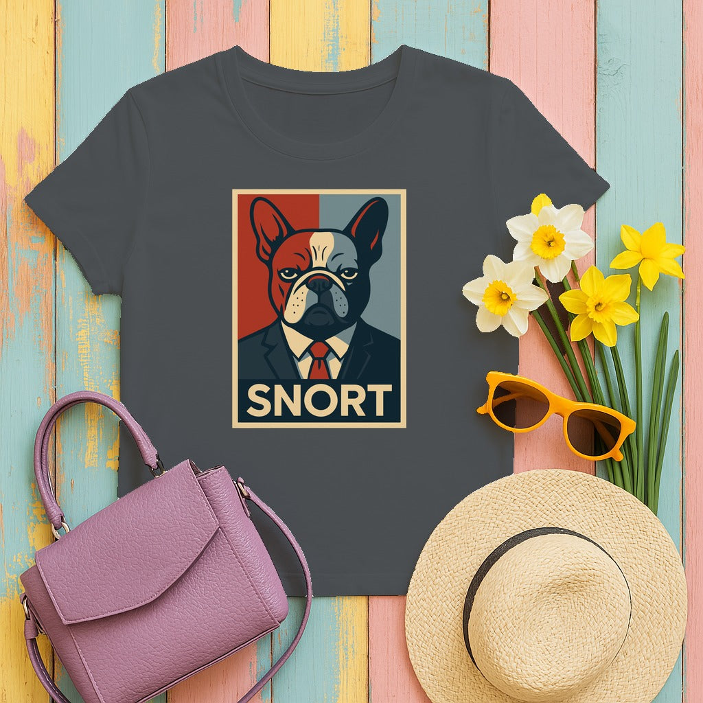 Snort French Bulldog Dog with Suit Design Funny T-Shirt in Charcoal