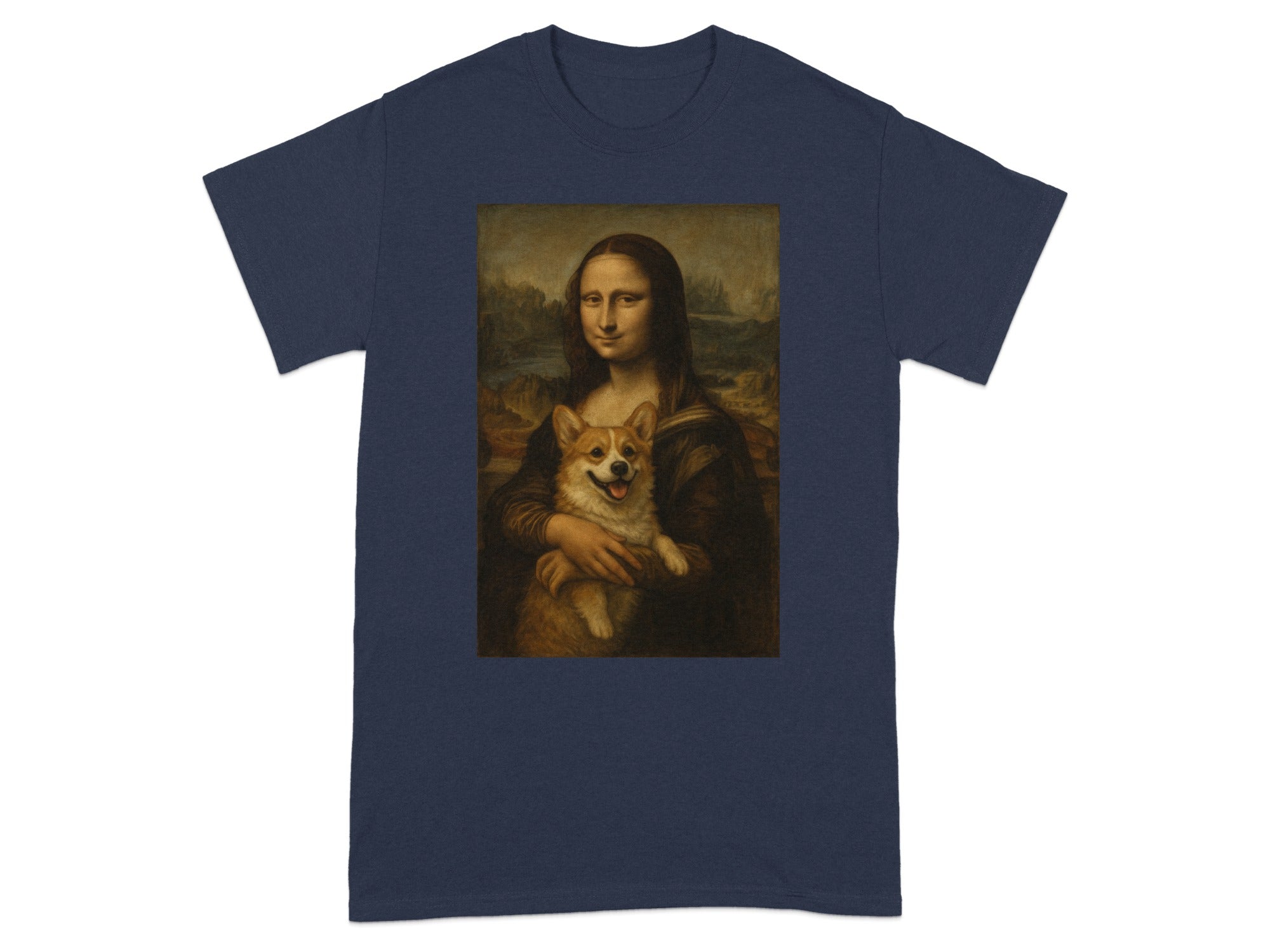 Mona Lisa Holding Corgi Fun Parody Art T-shirt