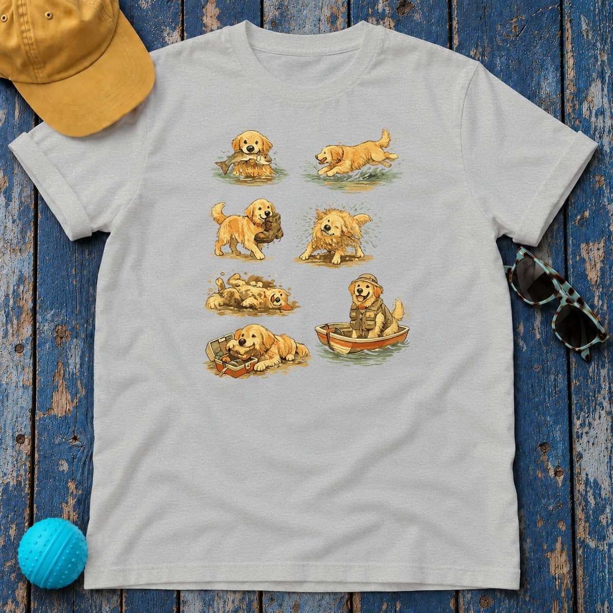 Golden Retriever Adventures T-Shirt in Sport Grey