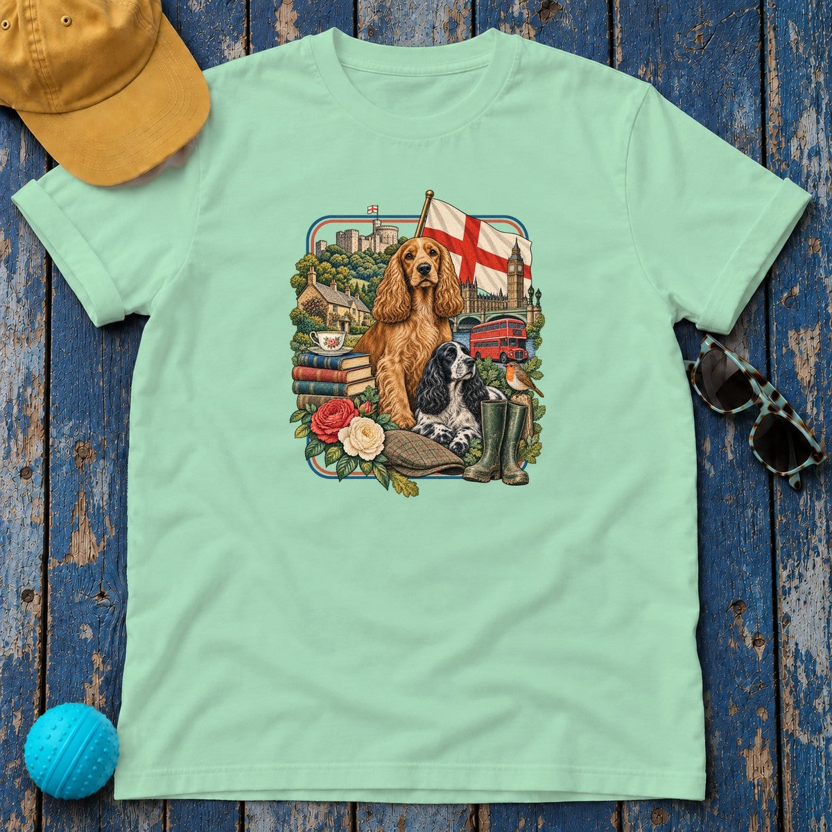 English Cocker Spaniel England Heritage T-Shirt in Mint