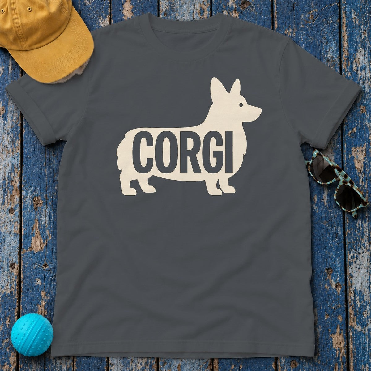 Artful Corgi Silhouette Premium T-Shirt in Charcoal