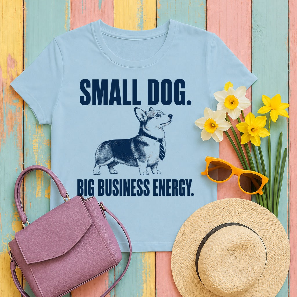 Big Business Energy Corgi T-Shirt in Light Blue