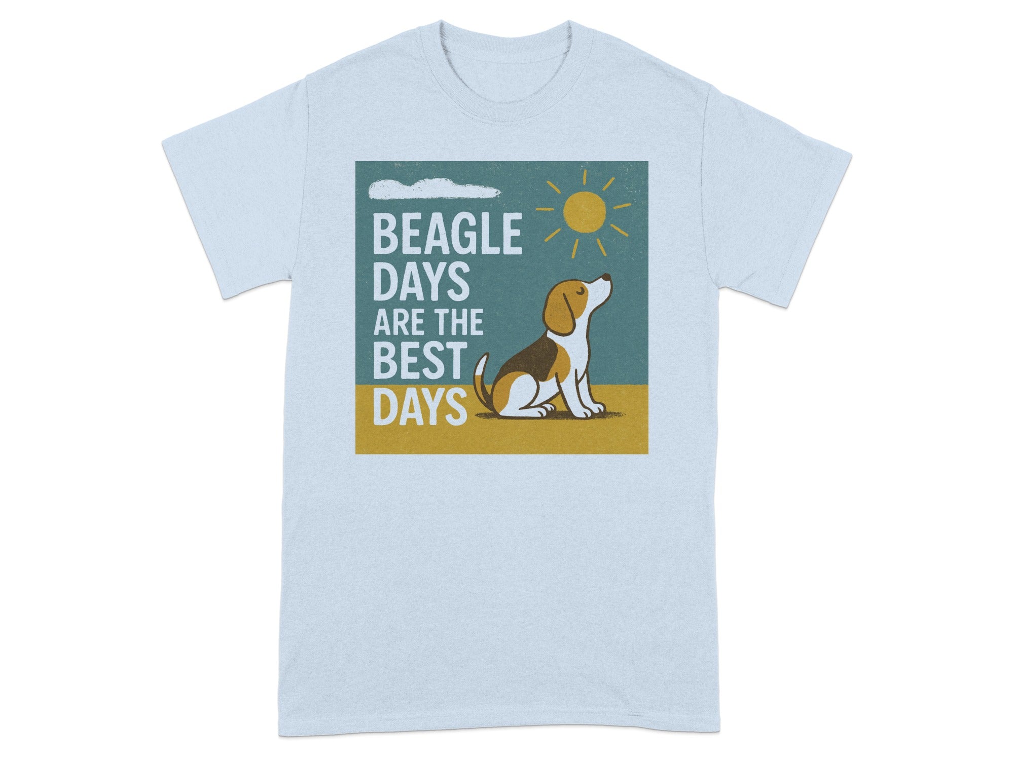 Light blue t-shirt with "BEAGLE DAYS ARE THE BEST DAYS" graphic and beagle dog.