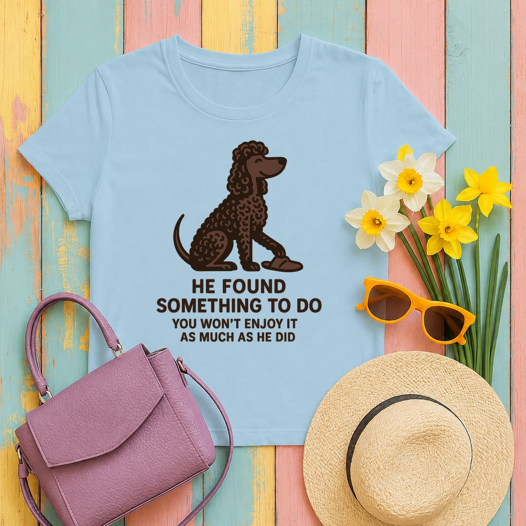 Irish Water Spaniel He Found Something To Do Tee in Light Blue