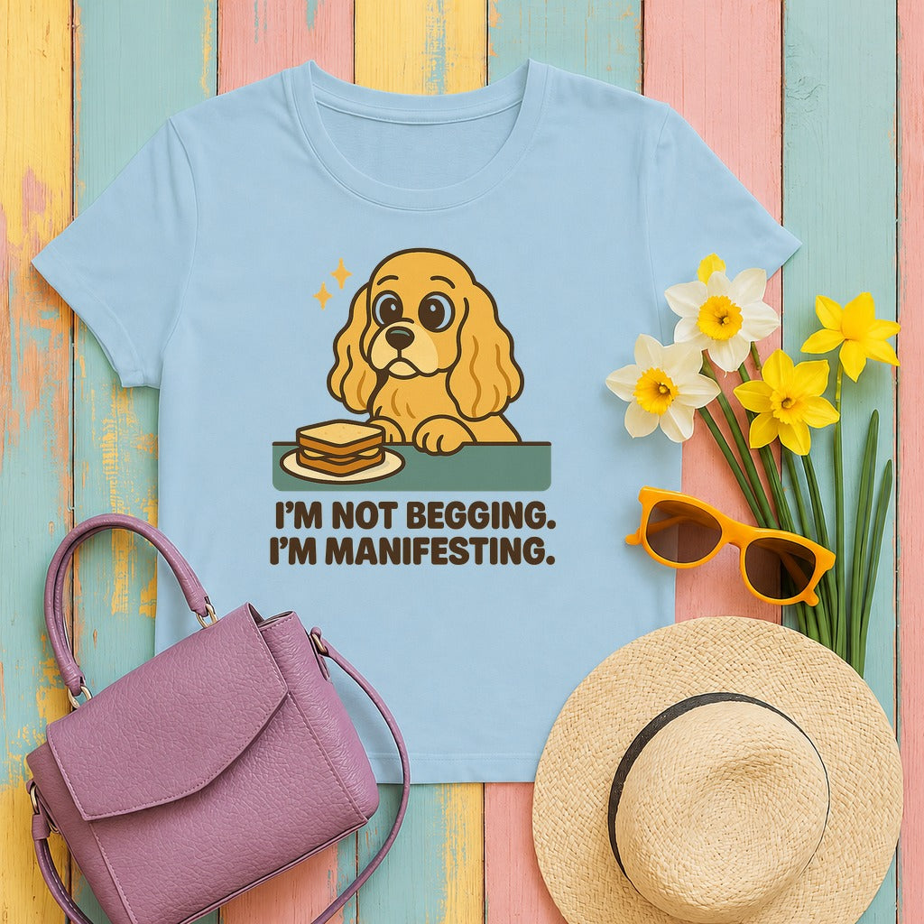Cocker Not Begging Manifesting Tee in Light Blue