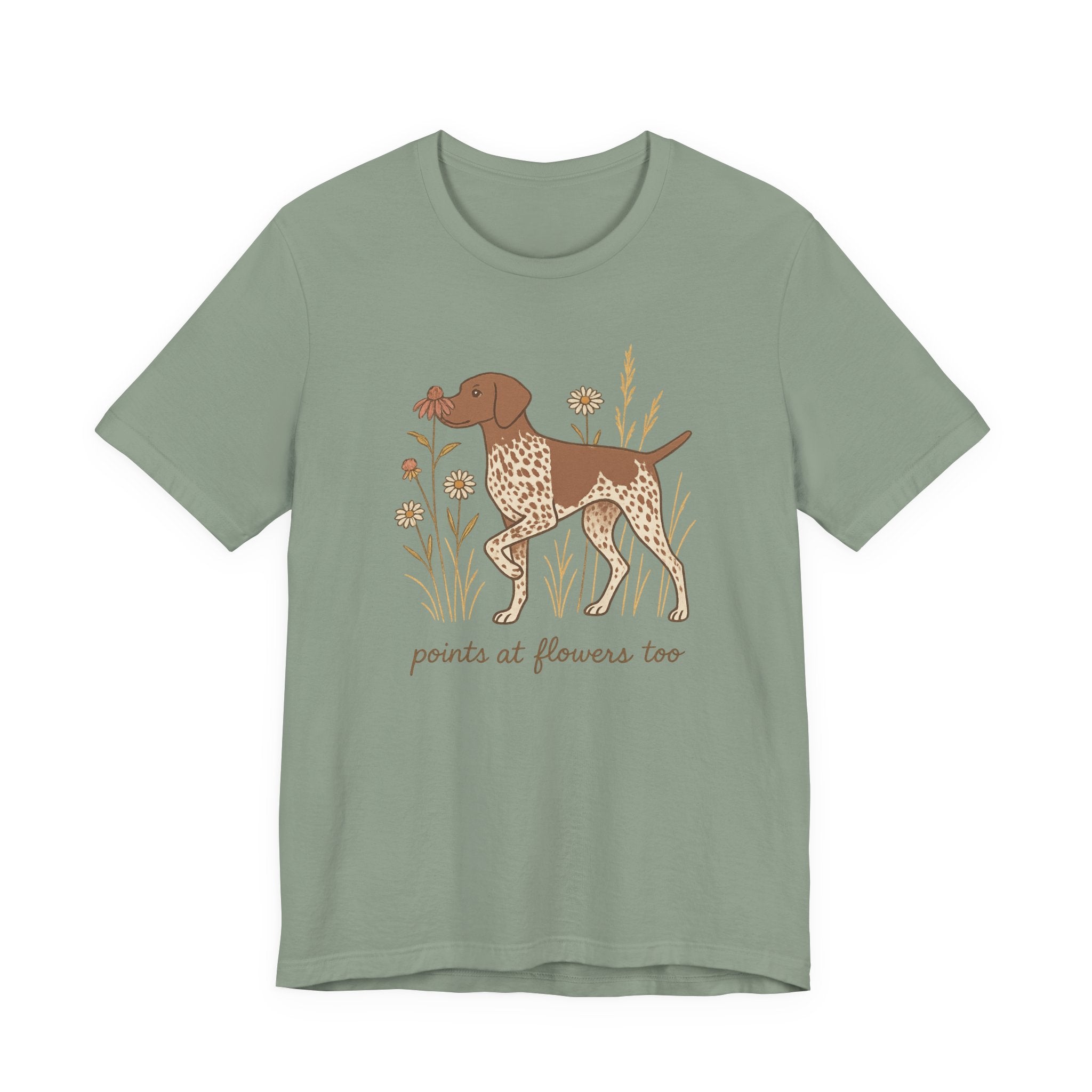 German Shorthaired Pointer Points at Flowers Tee