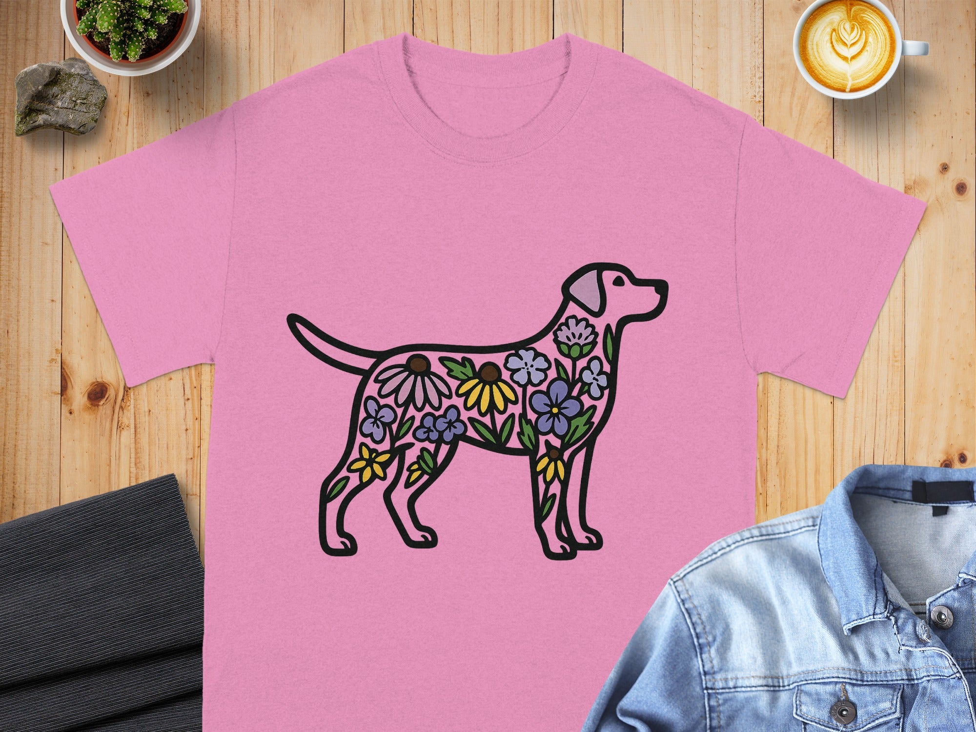 Colorful Floral Pattern Dog Graphic T-Shirt