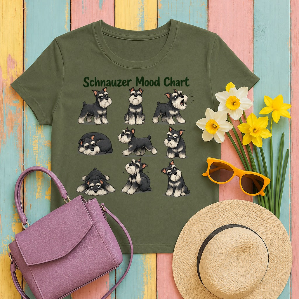 The Schnauzer Mood Chart T-shirt in Military Green