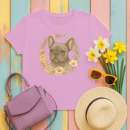 Stylish French Bulldog Print Floral Design T-shirt product