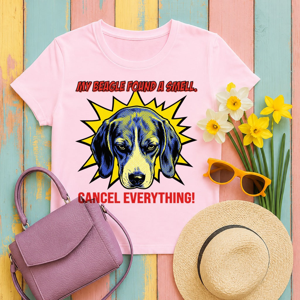 Cancel Everything Beagle Pop Art T-Shirt in Light Pink