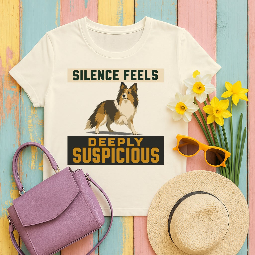 Shetland Sheepdog — Deeply Suspicious Sheltie T-shirt in Natural