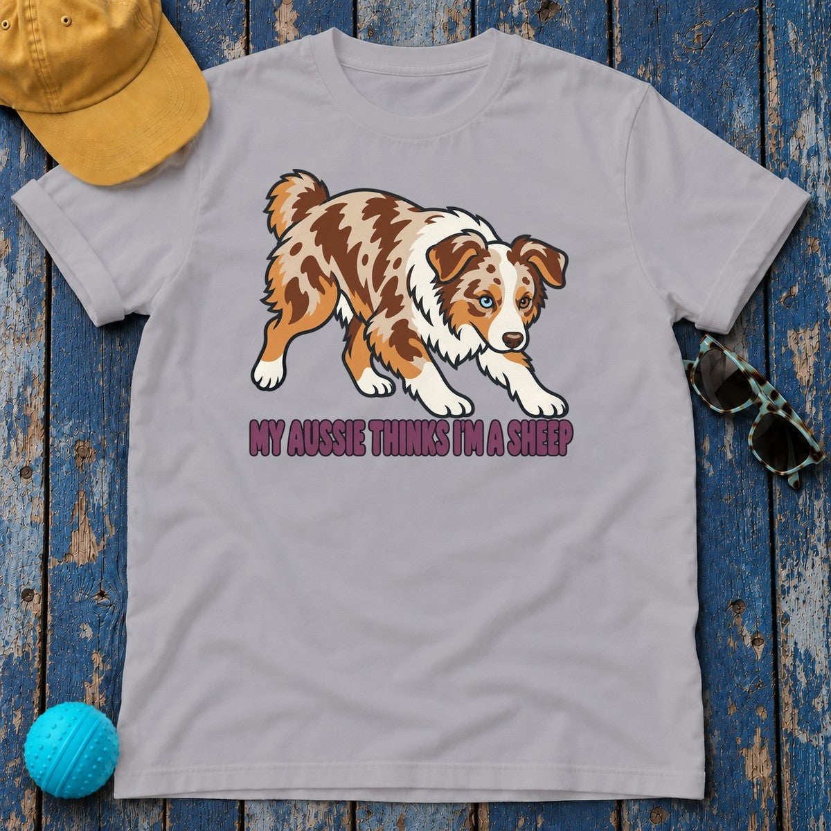 My Aussie Thinks I'm A Sheep Australian Shepherd T-Shirt in Athletic Heather