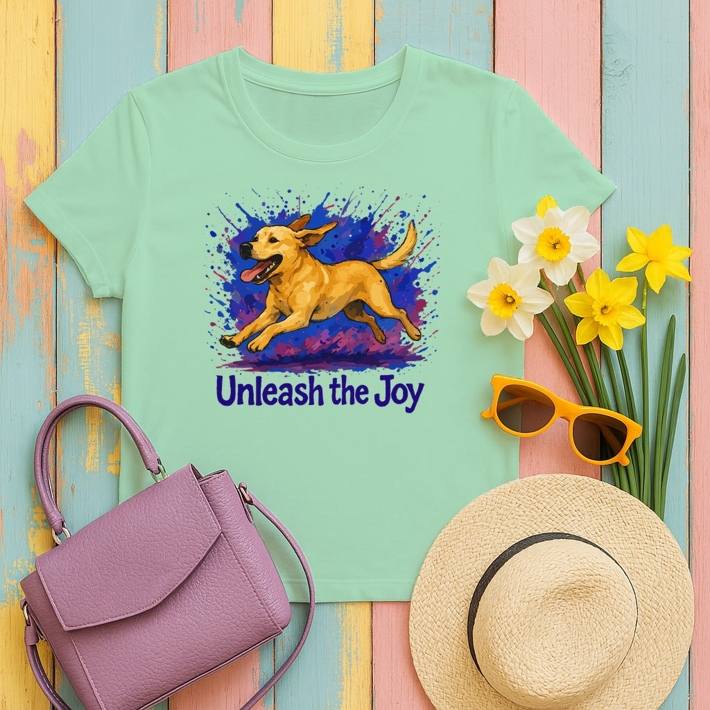 Unleash the Joy Yellow Labrador Retriever T-Shirt in Mint Green