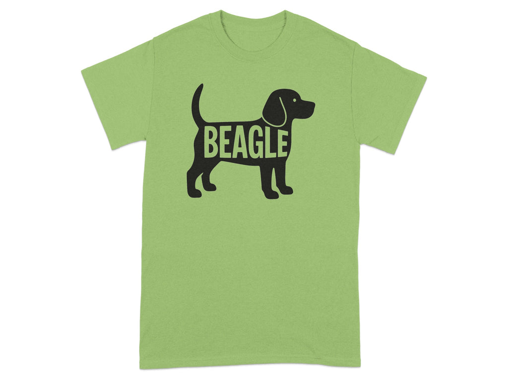 Light green t-shirt with black beagle silhouette and word "BEAGLE".