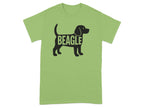 Light green t-shirt with black beagle silhouette and word "BEAGLE".