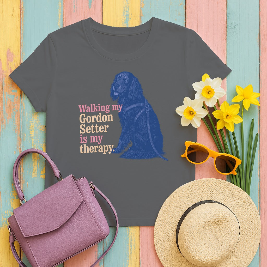 Gordon Setter Therapy Vintage Art T-Shirt in Graphite Heather