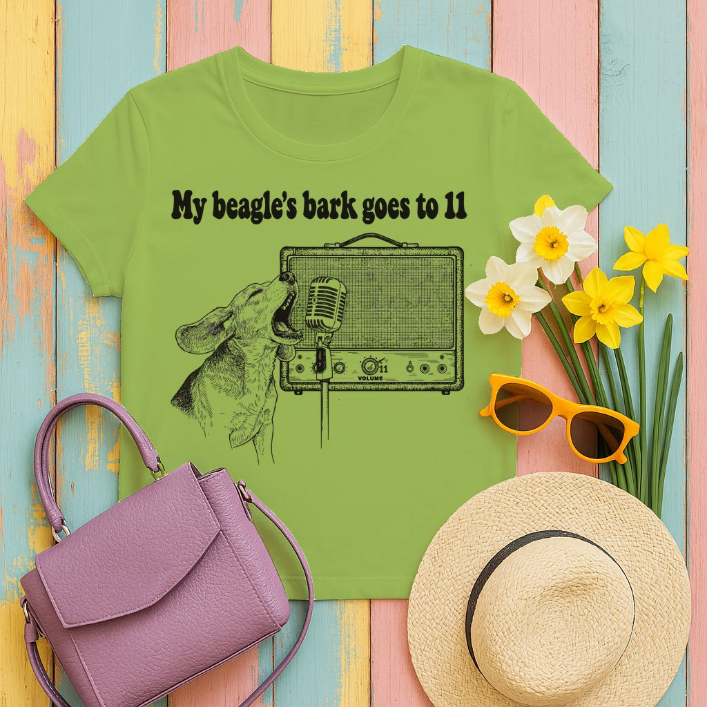 My Beagle's Bark Goes To Eleven Amplifier T-Shirt in Kiwi