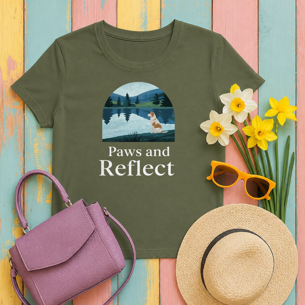 Contemplate life with our Paws and Reflect T-Shirts in Military Green