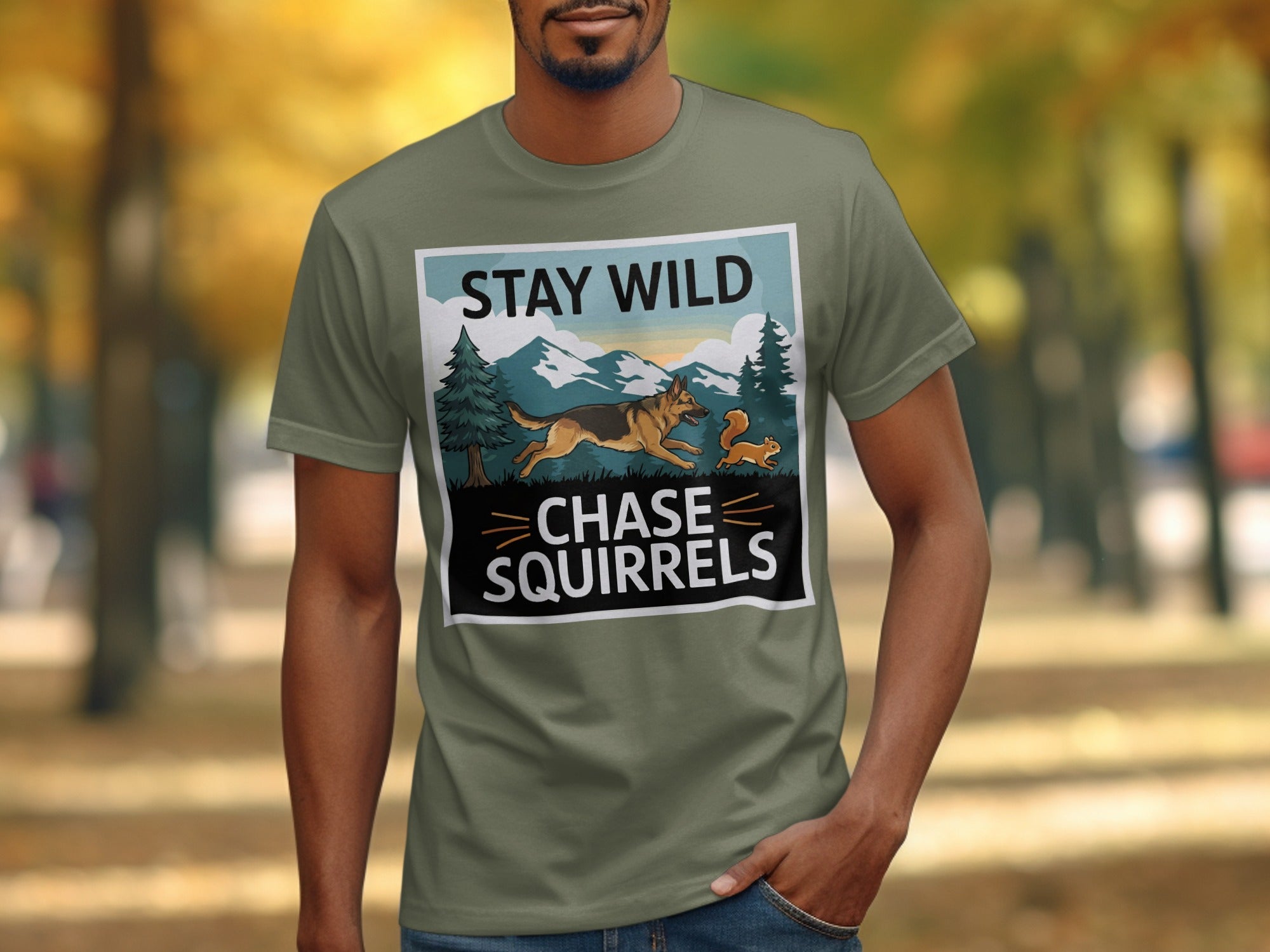 Stay Wild Chase Squirrels Dog Animal Graphic T-shirt