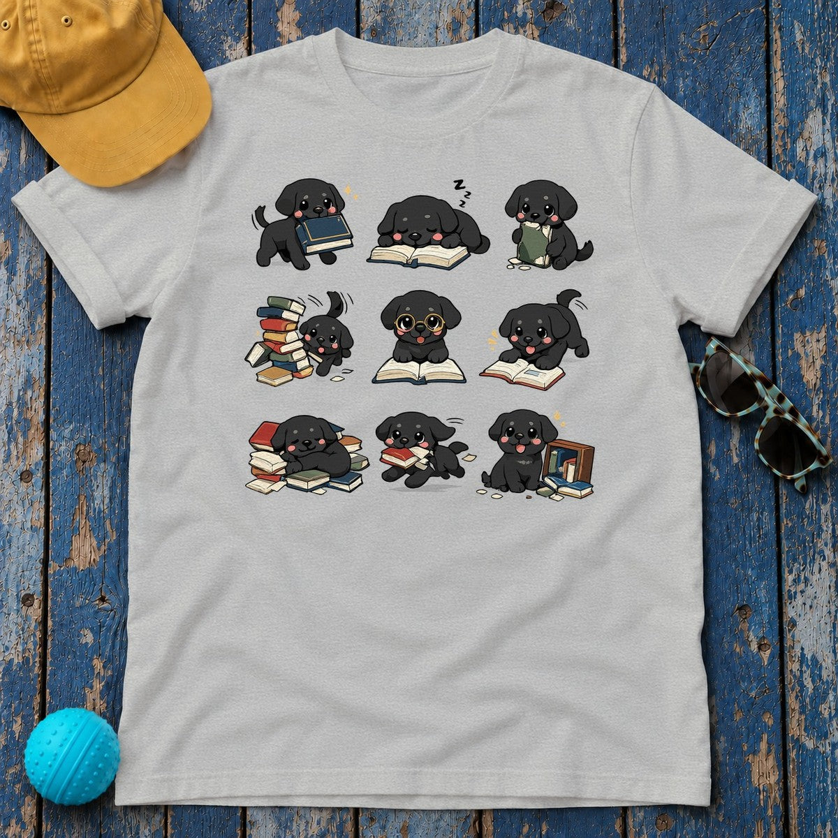 Literary Black Lab Scholar T-Shirt in Sport Grey