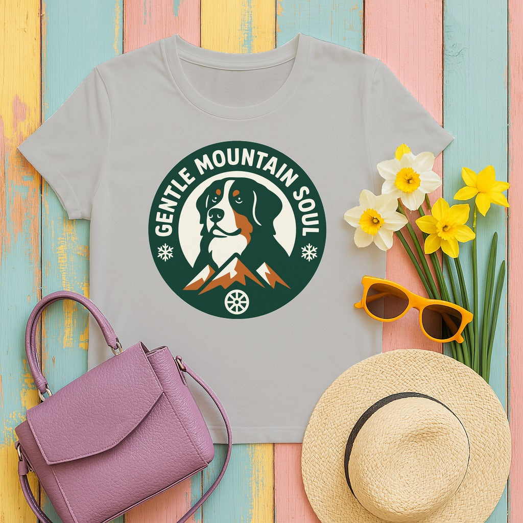 Bernese Mountain Dog Badge - Gentle Mountain Soul T-Shirt in Ash