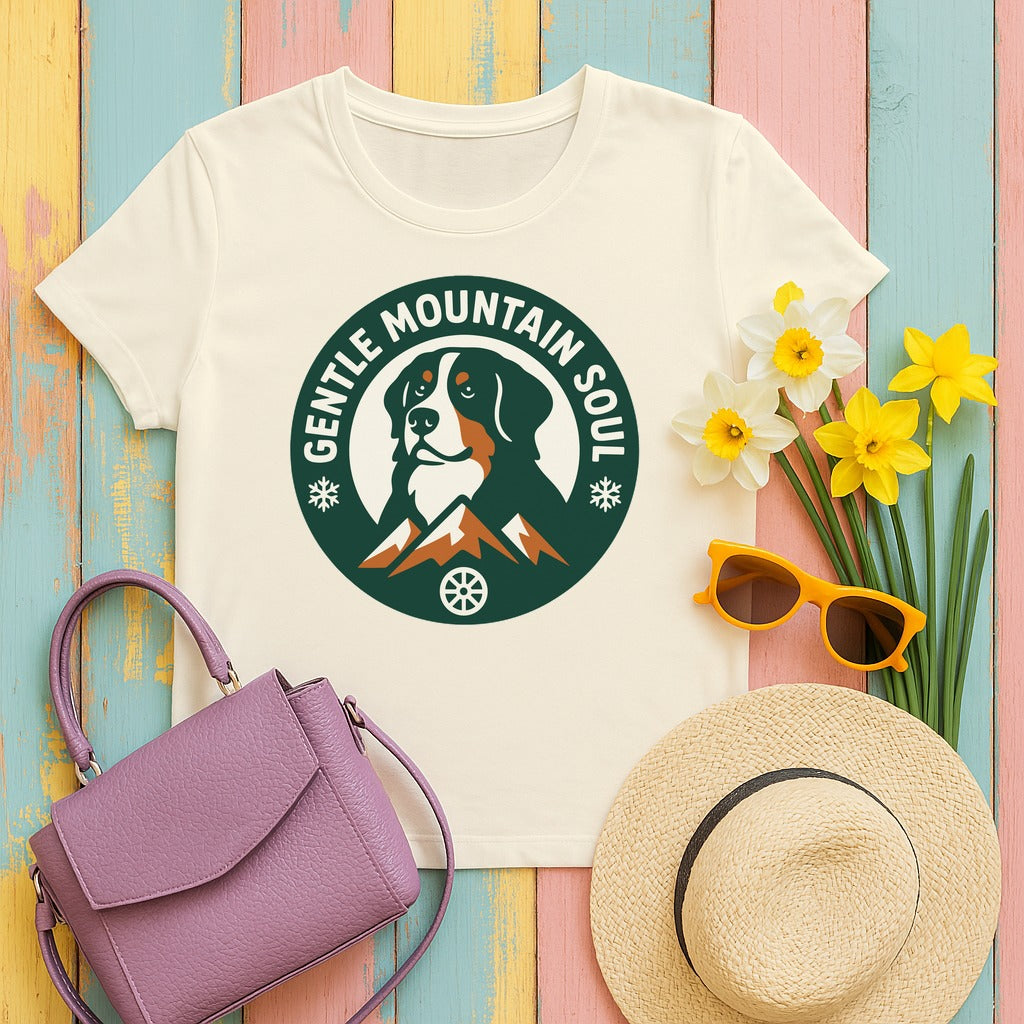 Bernese Mountain Dog Badge - Gentle Mountain Soul T-Shirt in Natural