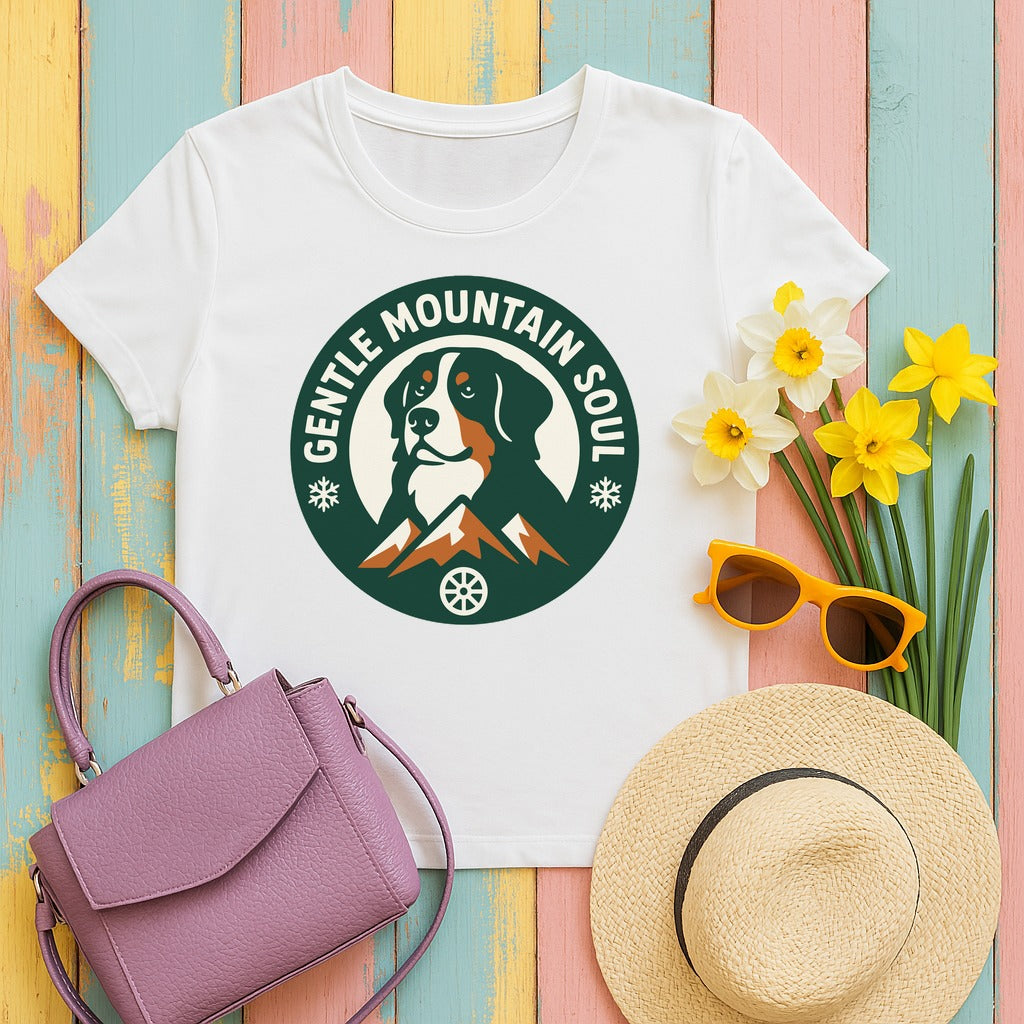 Bernese Mountain Dog Badge - Gentle Mountain Soul T-Shirt in White