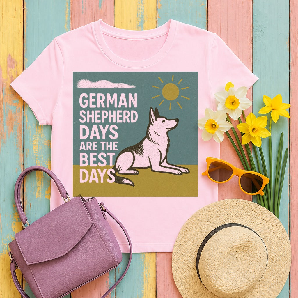 German Shepherd Best Days T-Shirt in Light Pink