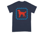 Graphic Tee with Red Dog Print on Blue Background
