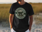 Black t-shirt with "Neighborhood Investigator" dog logo on chest.