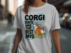 Light blue t-shirt with "Corgi Days Are The Best Days" text and a cartoon corgi.