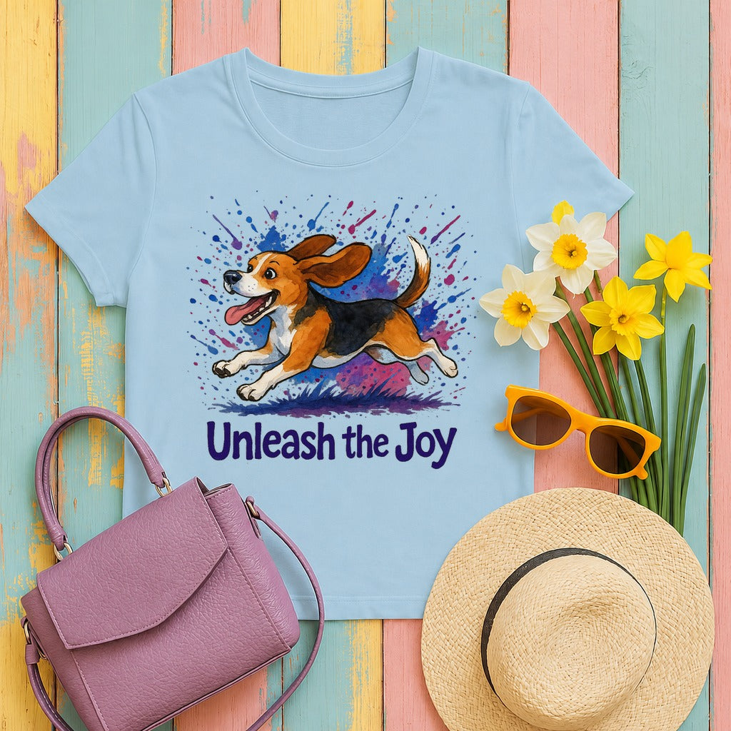 Unleash the Joy Watercolor Beagle T-Shirt in Light Blue