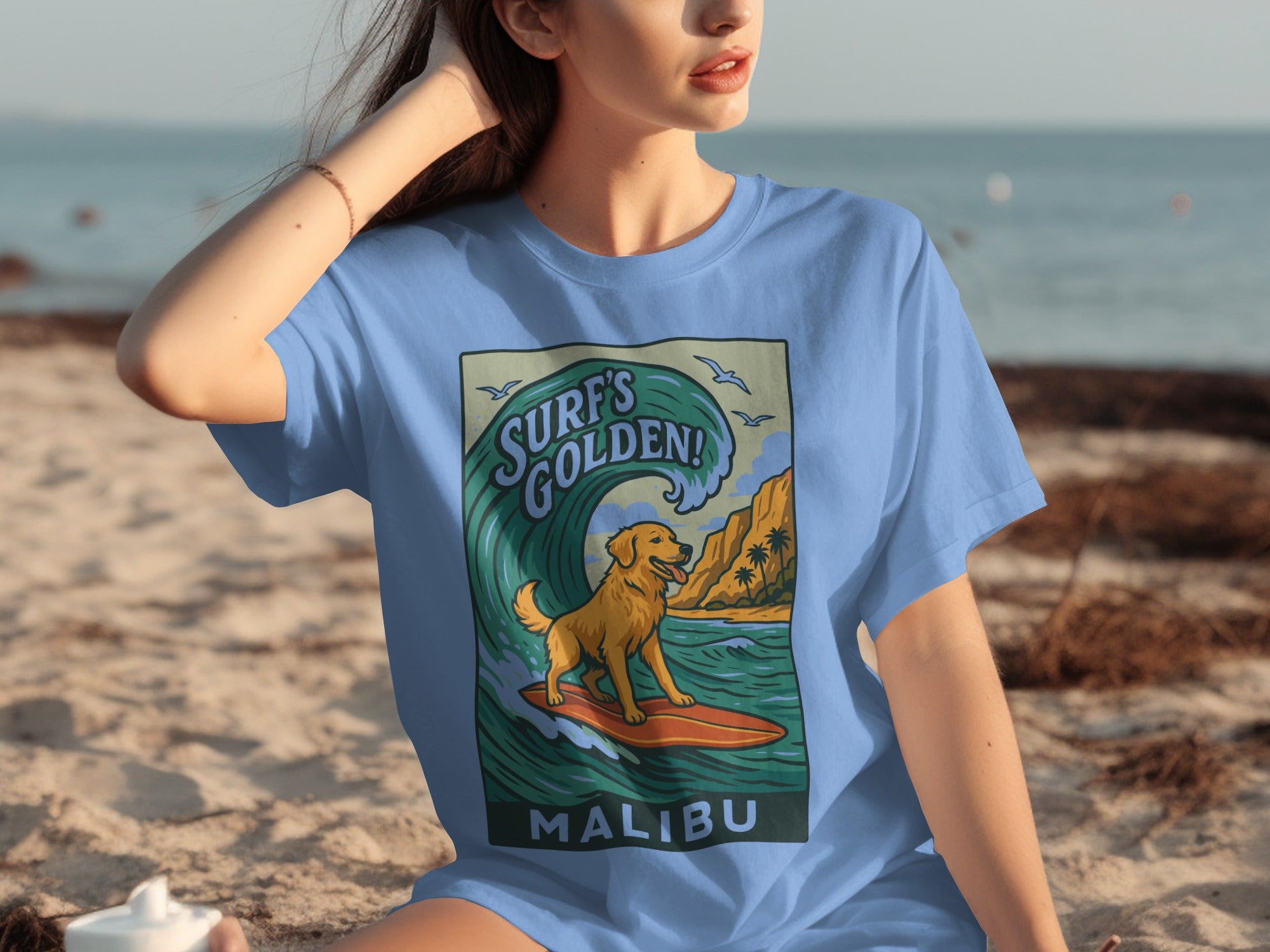 Surf's Golden Malibu Graphic Tee for Stylish Beach Lovers