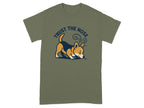 Olive t-shirt with a corgi sniffing and text "TRUST THE NOSE".