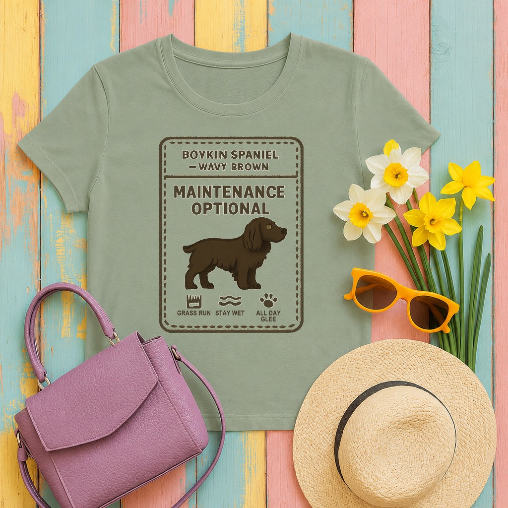 Boykin Spaniel Topknot Maintenance Optional T-shirt in Sage