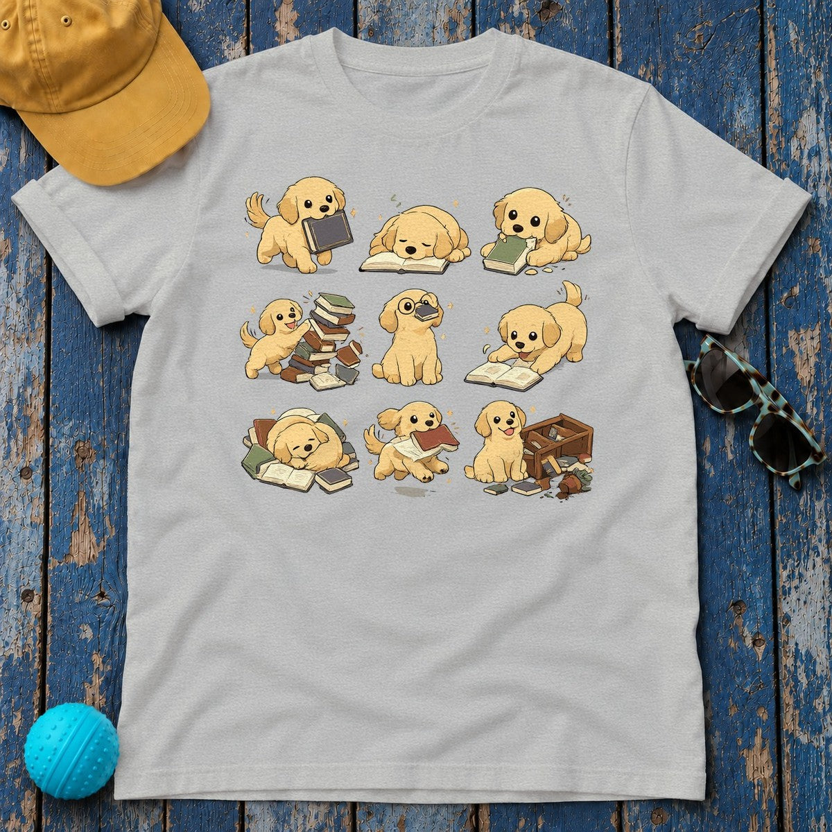 Paws & Pages Golden Retriever T-Shirt in Sport Grey