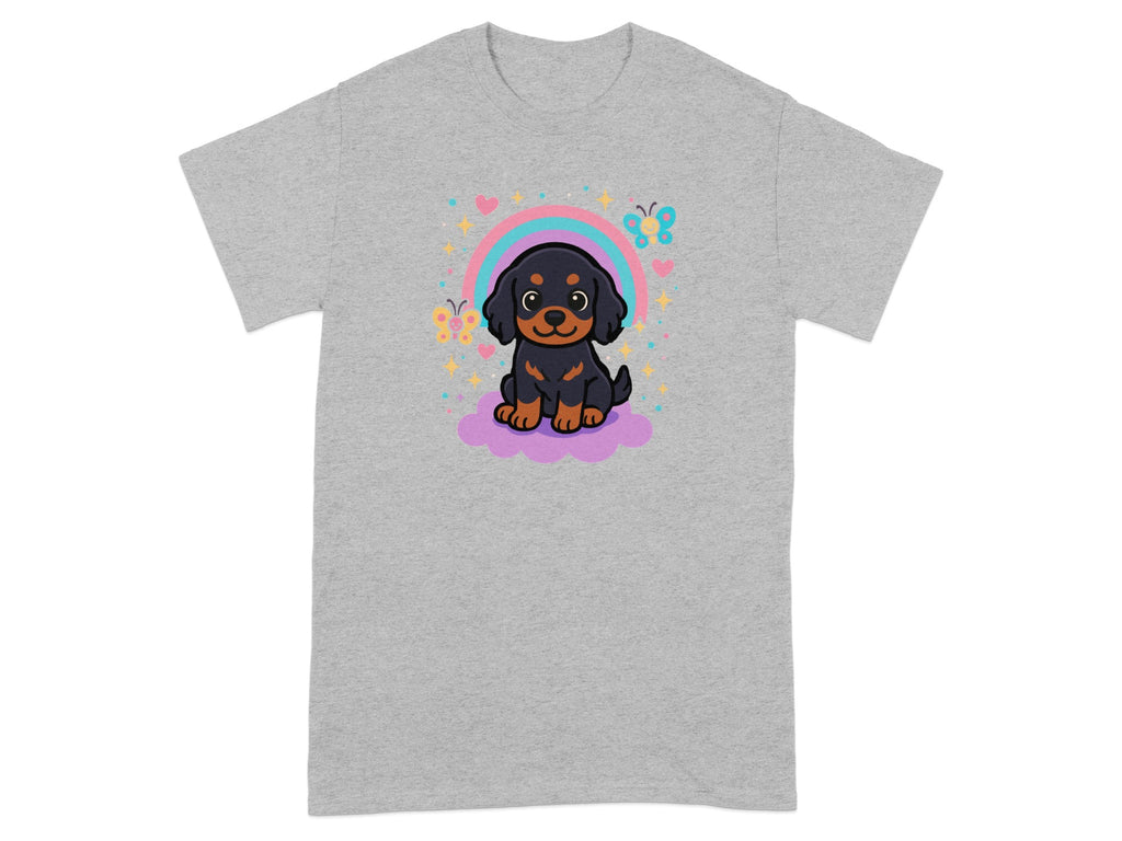 Cute Cartoon Dog with Rainbow and Butterflies T-Shirt